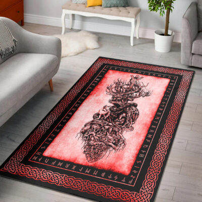 Ligerking Area Rug - Yggdrasil Heart Tattoo Red Area Rug A35