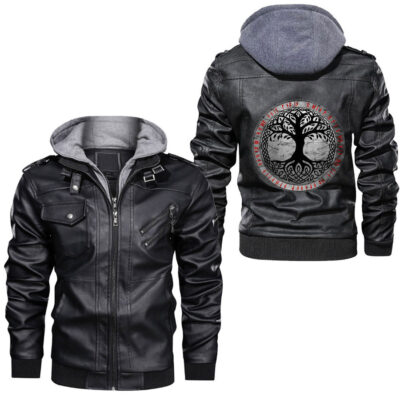 Ligerking - Yggdrasil The Celtic Tree of Life Vintage Nors Leather Jacket A35
