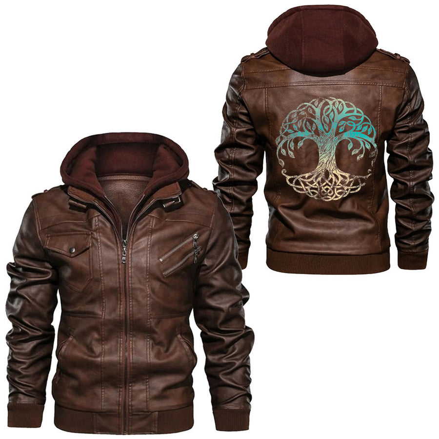 Ligerking - Yggdrasil The Celtic Tree of Life Vintage Nors Leather Jacket A35 - Image 2