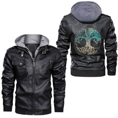 Ligerking - Yggdrasil The Celtic Tree of Life Vintage Nors Leather Jacket A35