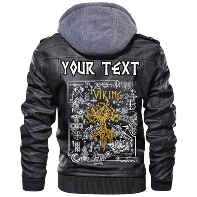 (Custom) Ligerking - Yggdrasil and Symbol Viking Leather Jacket A35