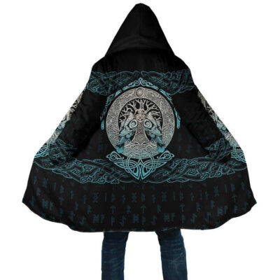 Ligerking Clothing - Viking Silver Thunder Tree Of Life Fleece Hoodie Coat Cloak