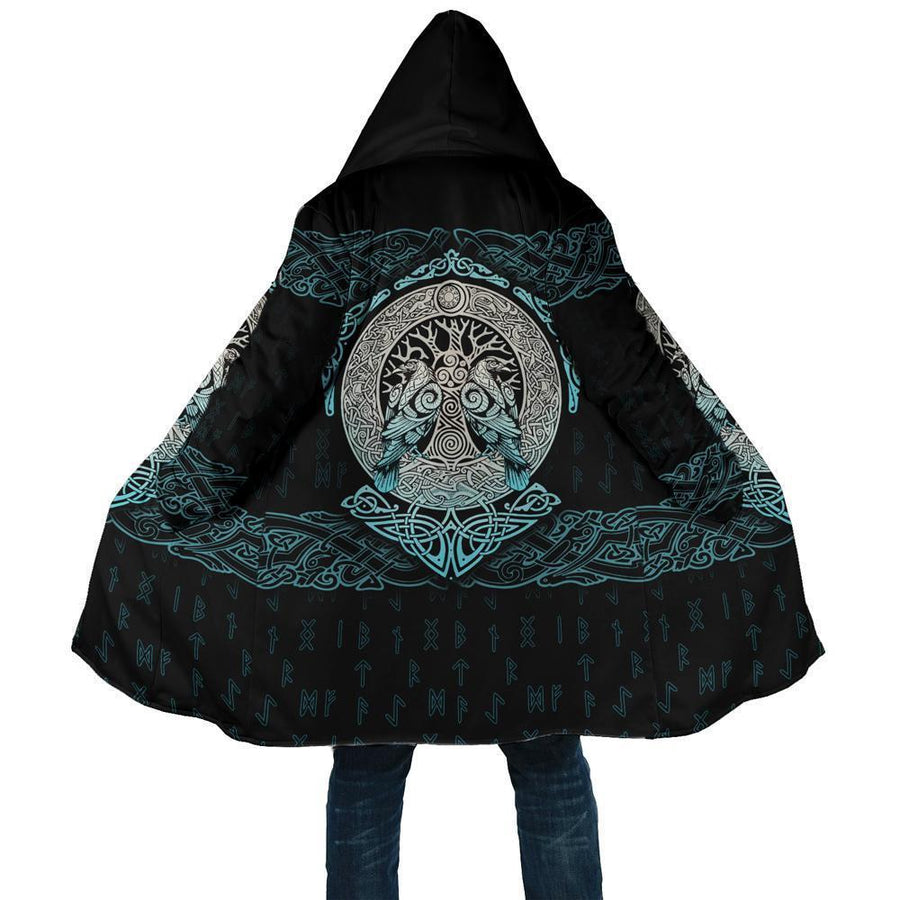Ligerking Clothing - Viking Silver Thunder Tree Of Life Fleece Hoodie Coat Cloak