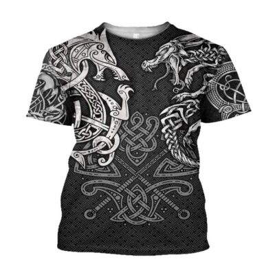 Ligerking Clothing - Viking Wolf And Dragon Tattoo T-Shirt