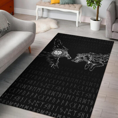 Viking Area Rug - Raven and Wolf Special Tattoo A7
