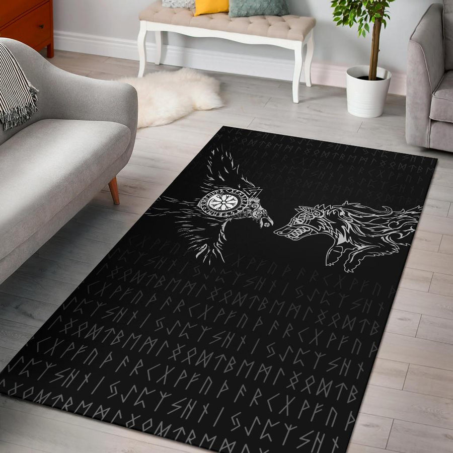 Viking Area Rug - Raven and Wolf Special Tattoo A7