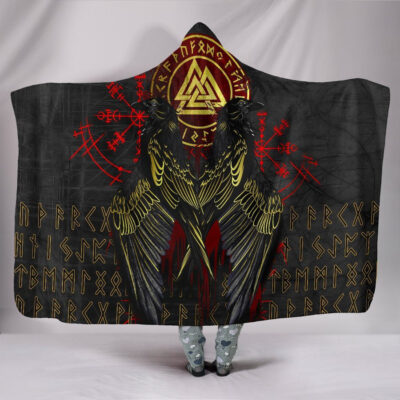 Ligerking Hooded Blanket - Vikings Valknut and Ravens Tattoo A7