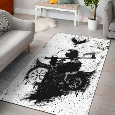 Ligerking Area Rug - Viking Warrior Tattoo Black Area Rug A35