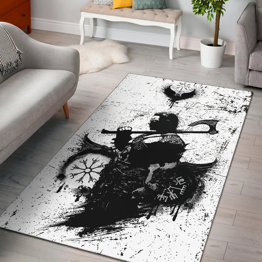 Ligerking Area Rug - Viking Warrior Tattoo Black Area Rug A35