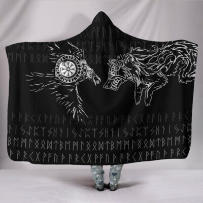 Viking Hooded Blanket - Raven and Wolf Special Tattoo A7