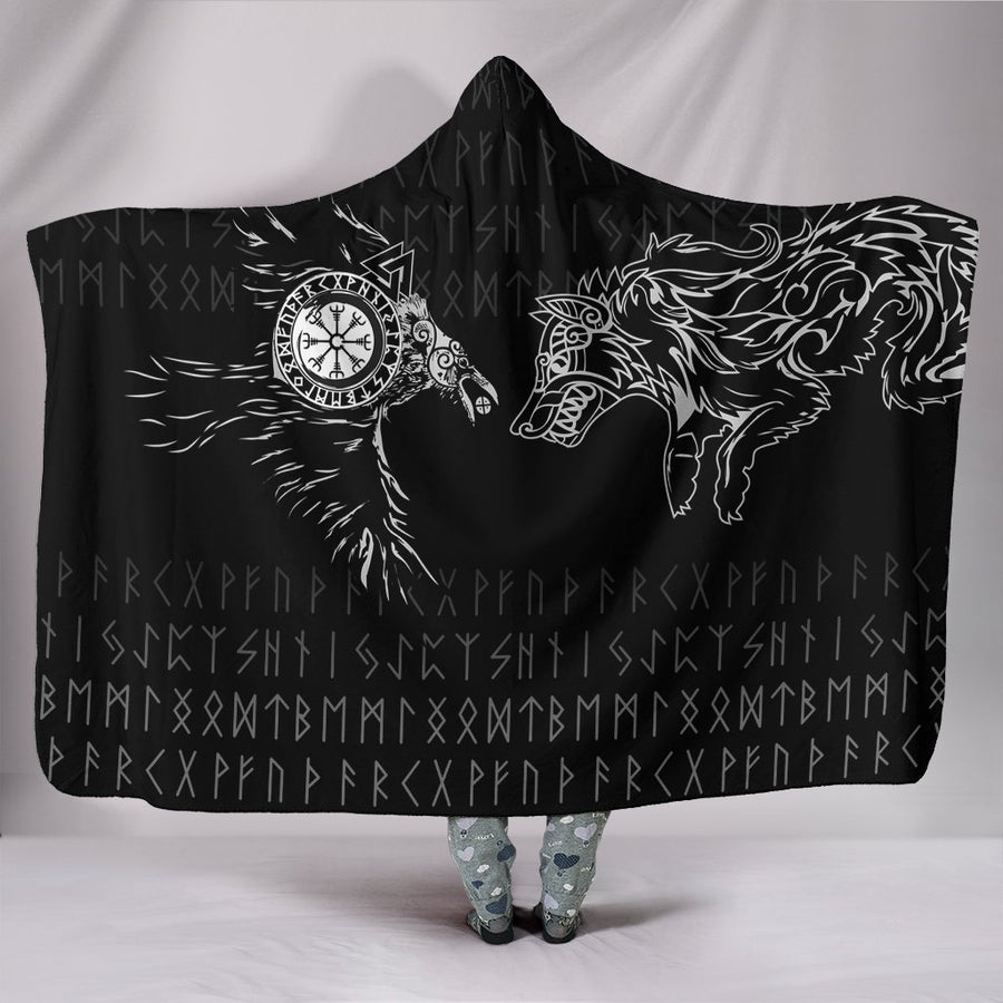 Viking Hooded Blanket - Raven and Wolf Special Tattoo A7