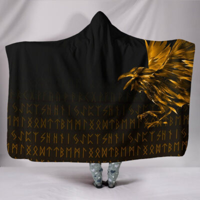 Ligerking Hooded Blanket - The Raven Of Odin Rune, Gold A27
