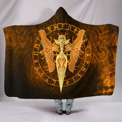 Ligerking Hooded Blanket Gold Spear Of The God Odin - Gungnir And Two Gold Ravens A27