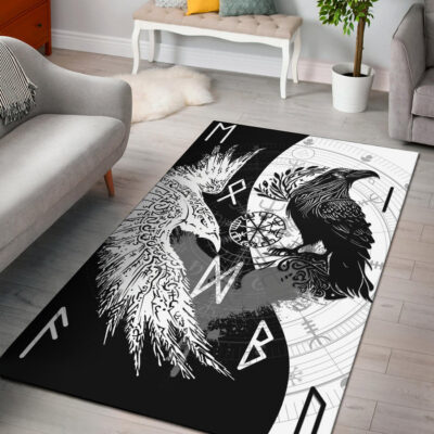 Ligerking Area Rug - Raven Viking Tattoo Ying Yang Style Area Rug A35