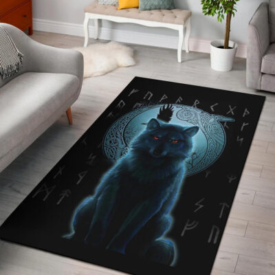 Ligerking Area Rug, Fenrir Viking Wolf And Moon A31