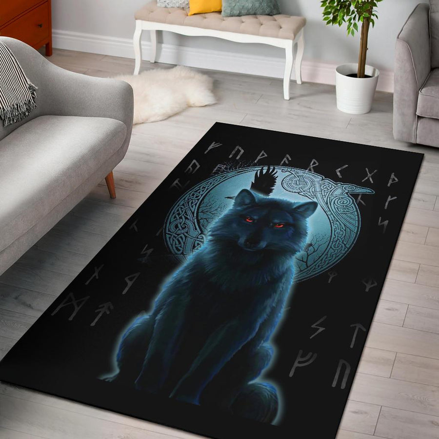 Ligerking Area Rug, Fenrir Viking Wolf And Moon A31