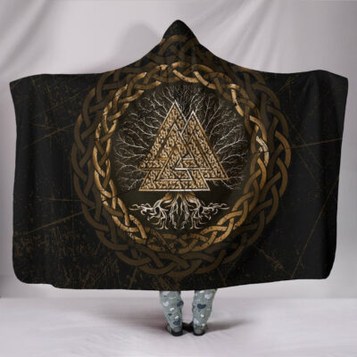 Ligerking Hooded Blanket Celtic And Valknut and Tree of Life Yggrdrasil A7