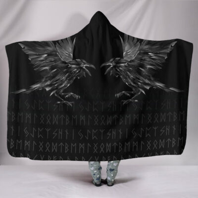 Ligerking Hooded Blanket - Odin Huginn and Muninn Rune A27