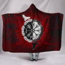 Ligerking - Hooded Blanket Raven of Odin and Symbol Viking on Blood Background A27