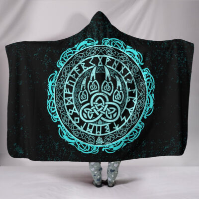 Ligerking Hooded Blanket - Viking Bear Claws Cyan Tattoo A27