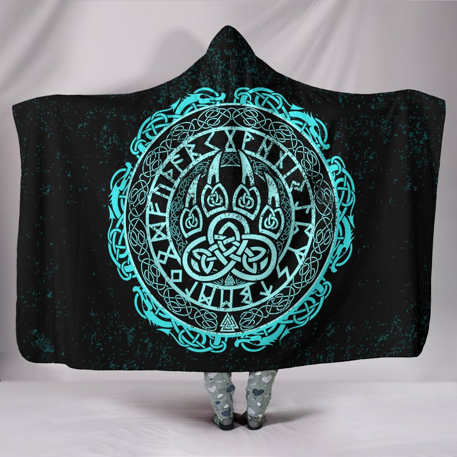 Ligerking Hooded Blanket - Viking Bear Claws Cyan Tattoo A27