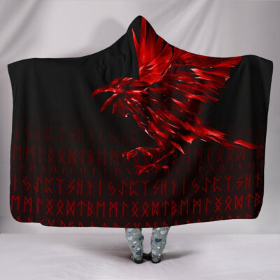 Ligerking Hooded Blanket - The Raven Of Odin Rune, Red A27