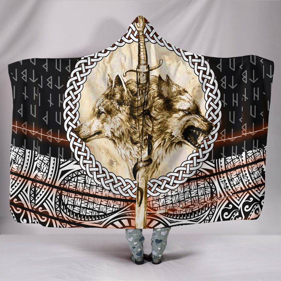 Ligerking Hooded Blanket - Wolf and Vikings Tattoo 3D A27