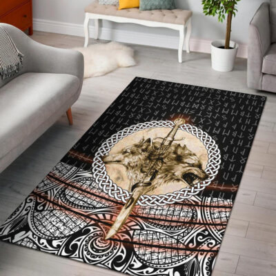 Ligerking Area Rug - Wolf and Vikings Tattoo 3D A27
