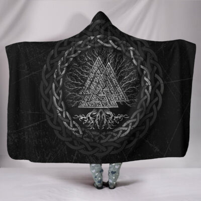 Ligerking Hooded Blanket Celtic And Valknut and Tree of Life Yggrdrasil A7