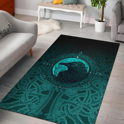 Ligerking Area Rug, Ethnic Odin Raven Cyan A31