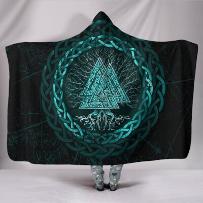 Ligerking Hooded Blanket Celtic And Valknut and Tree of Life Yggrdrasil A7