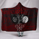 Ligerking - Hooded Blanket Raven of Odin and Symbol Viking on Blood Background A27