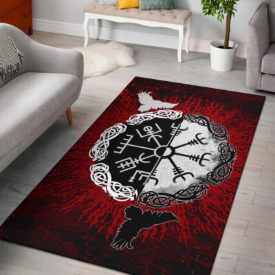 Ligerking - Area Rug Raven of Odin and Symbol Viking on Blood Background A27