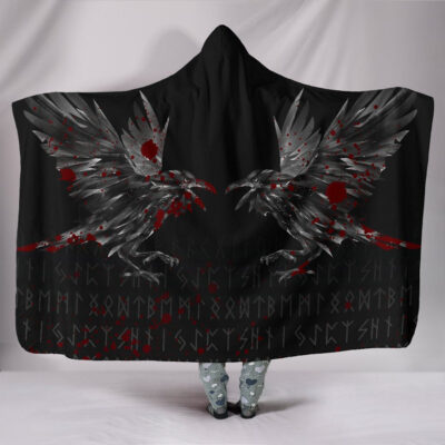 Ligerking Hooded Blanket - Odin Huginn and Muninn Rune Blood A27
