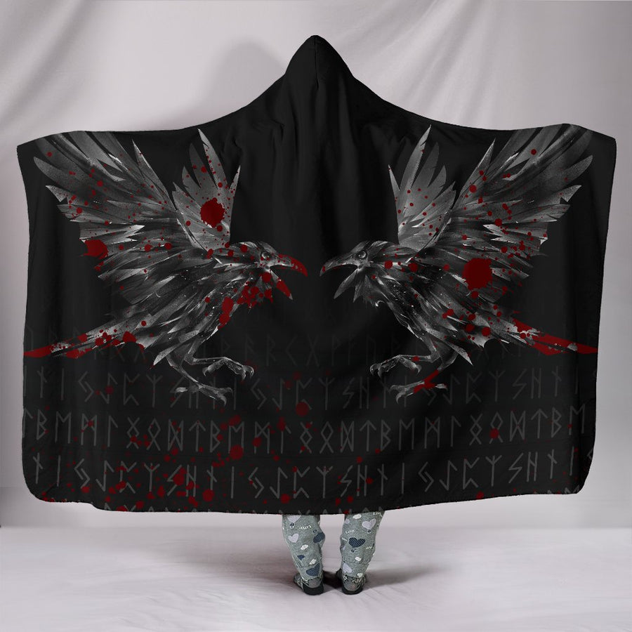Ligerking Hooded Blanket - Odin Huginn and Muninn Rune Blood A27