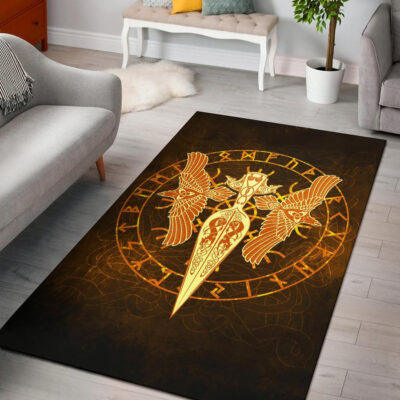 Ligerking Area Rug Gold Spear Of The God Odin - Gungnir And Two Gold Ravens A27