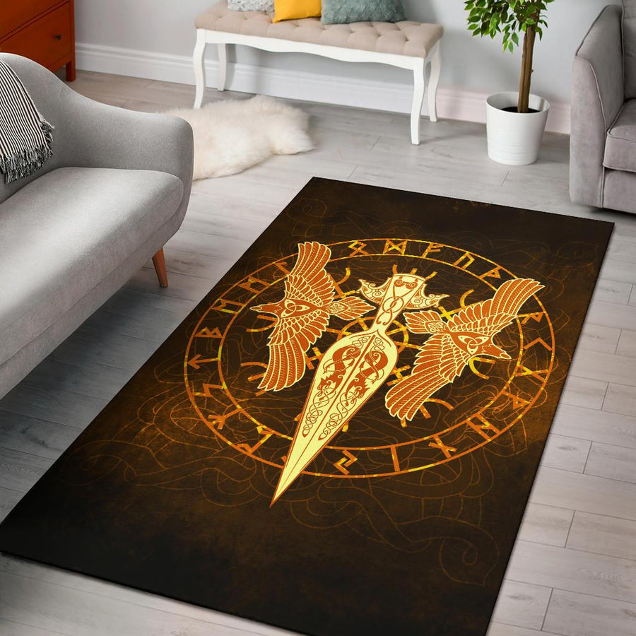 Ligerking Area Rug Gold Spear Of The God Odin - Gungnir And Two Gold Ravens A27