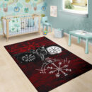 Ligerking - Area Rug Raven of Odin and Symbol Viking on Blood Background A27
