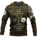 Ligerking - Hoodie Raven of Odin and Symbol Viking on Gold Background A27