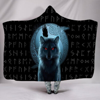 Ligerking Hooded Blanket - Fenrir Vikings Wolf And Moon 3D - ML
