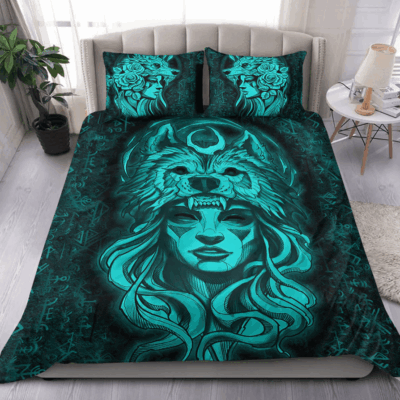 Ligerking Bedding Set - Valkyries And Wolf Moon Turquoise Bedding Set A95