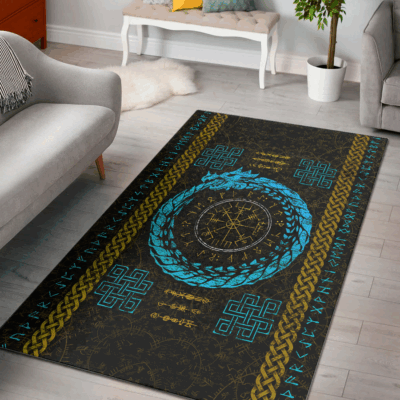 Viking Area Rug - Dragon Vegvisir with Runic Scandinavian A31