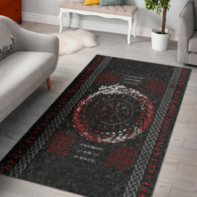 Viking Area Rug - Dragon Vegvisir Blood with Runic Scandinavian A31