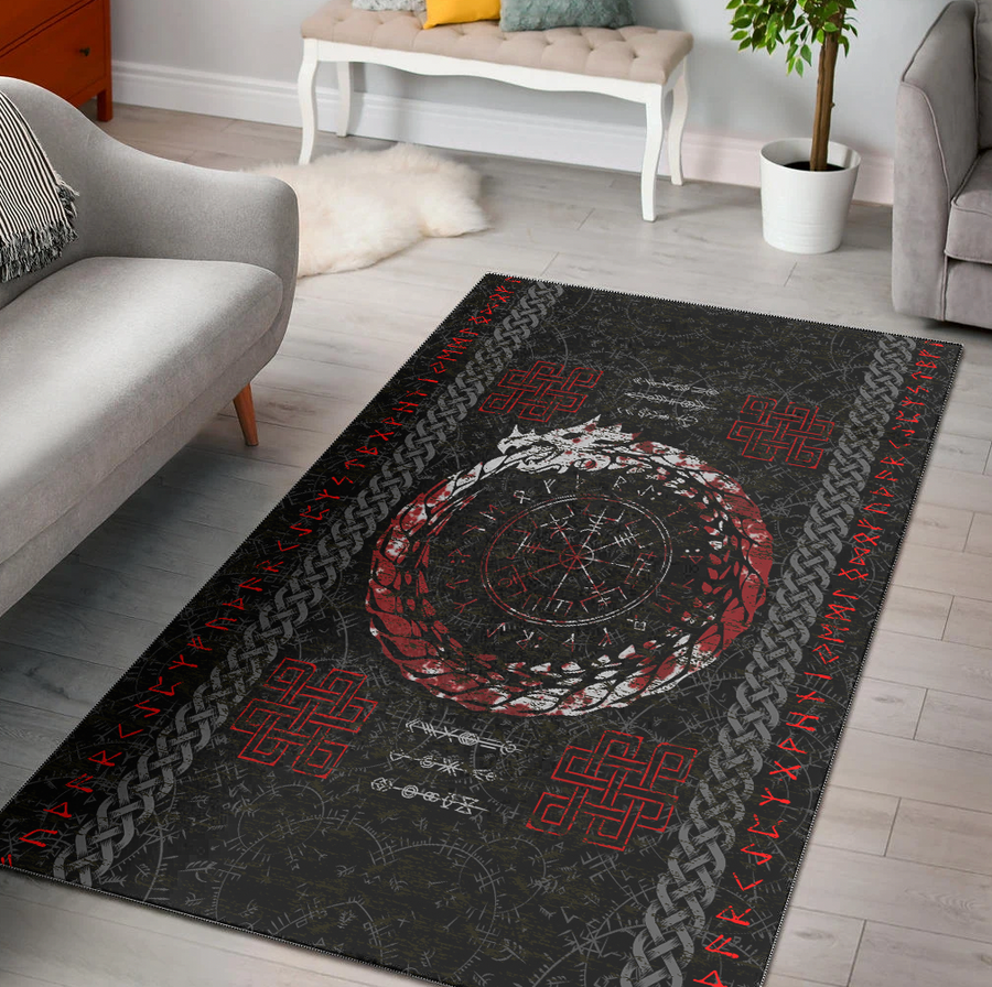 Viking Area Rug - Dragon Vegvisir Blood with Runic Scandinavian A31