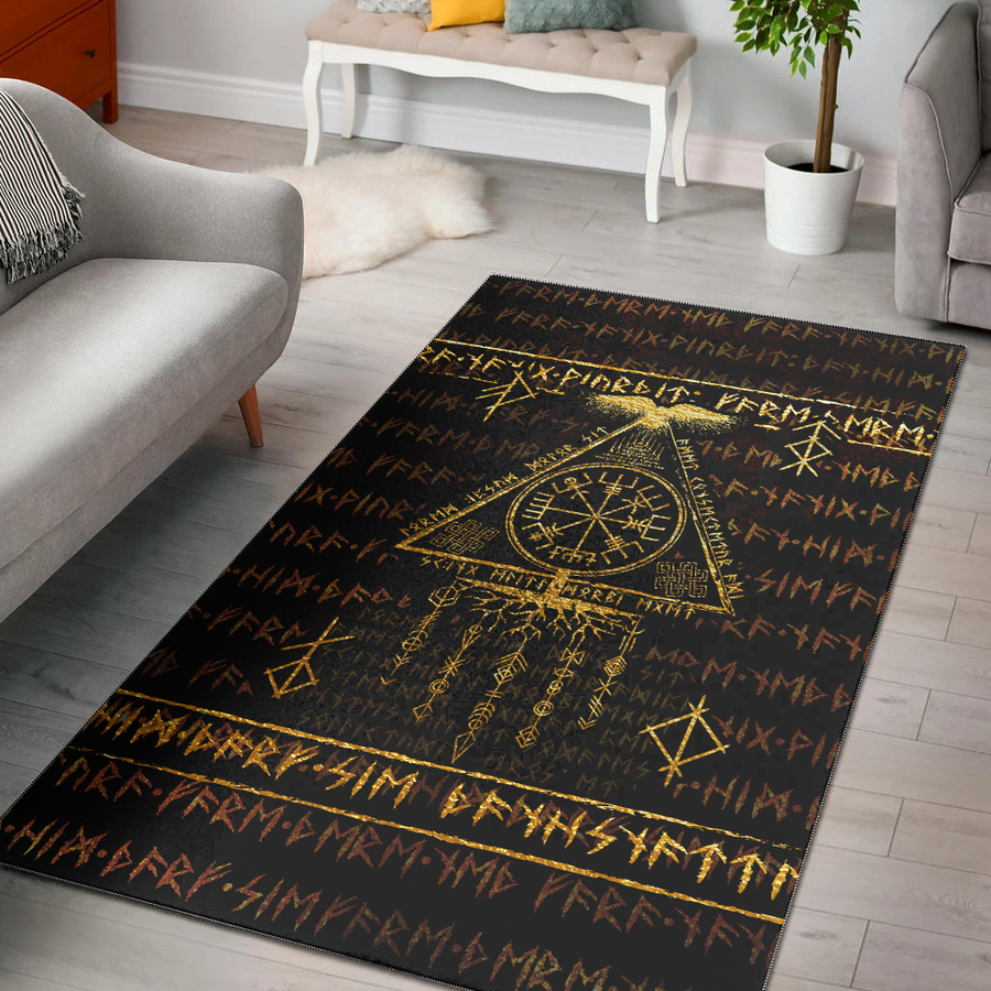 Viking Area Rug - Scandinavian Viking Vegvisir Runic Grunge A31