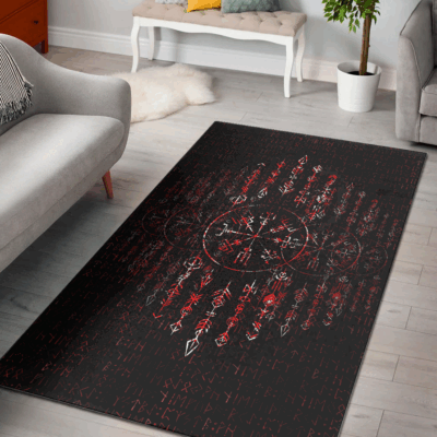Viking Area Rug - Vegvisir Dark Runic Grunge Blood A31
