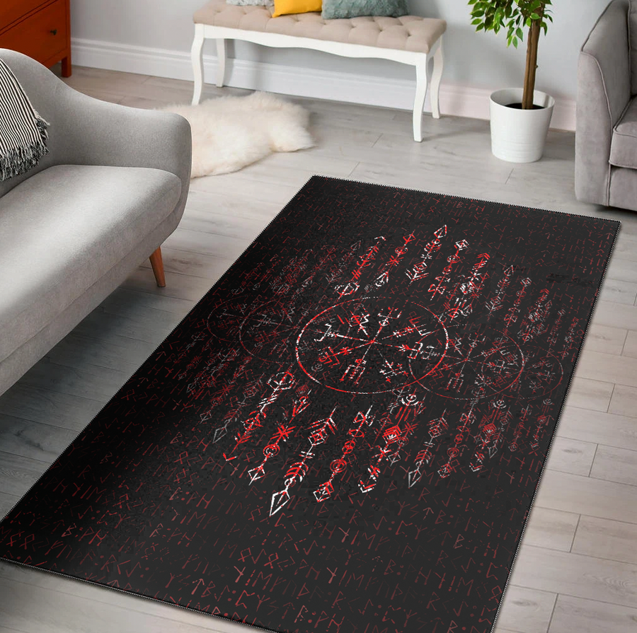 Viking Area Rug - Vegvisir Dark Runic Grunge Blood A31