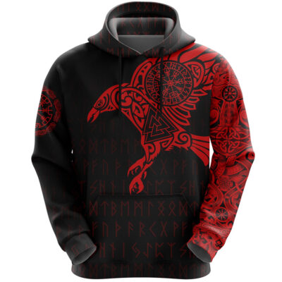 Ligerking - The Raven Of Odin Tattoo Hoodie Red A7