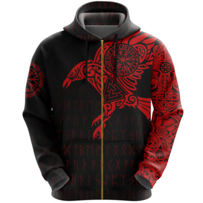 Ligerking Raven Odin Red Tattoo All-Over Print Zip Hoodie A7