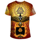Ligerking T-Shirt - Raven Of Odin And Drakkar On Fire On Vignette Gold Valknut A27